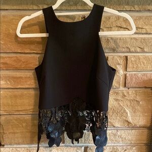 Lucy Paris Black Sleeveless Lace Hem Top